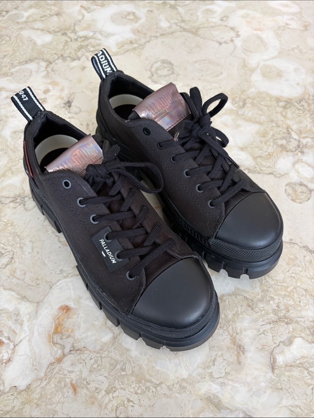 Palladium Revolt Lo Textile Black/Black Chunky Platform Sneakers | As New
